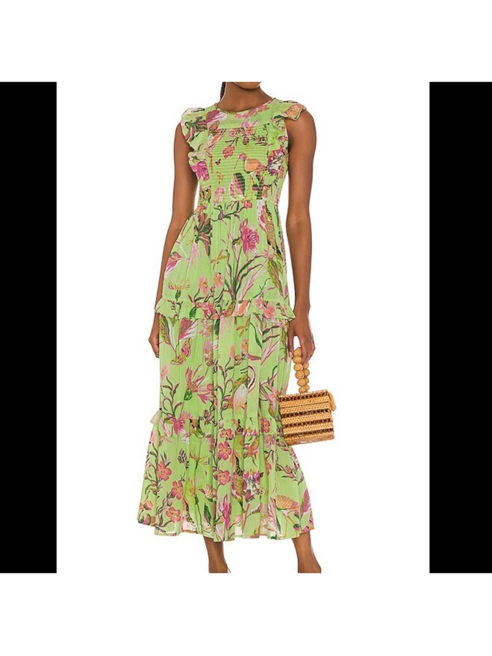 Banjanan Pistachio Green Iris Smocked Tiered Jubilee Maxi Dress Size XS